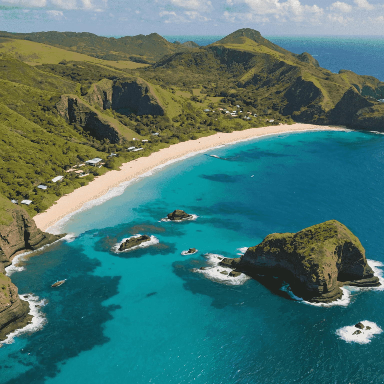 Vista aérea da Praia do Sancho em Fernando de Noronha, mostrando falésias íngremes e águas turquesa